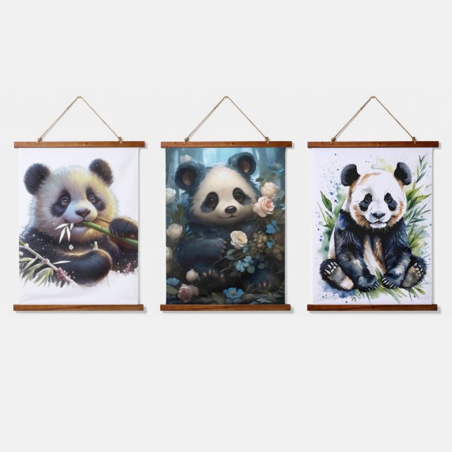 Adorable Panda Bears  Hanging Tapestry (Triple)