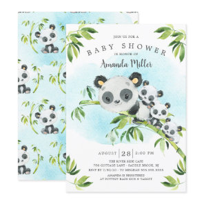 Adorable Panda Bears Triplets Baby Shower Invitation