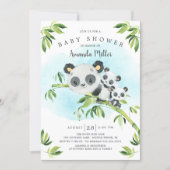 Adorable Panda Bears Twins Baby Shower Invitation (Front)