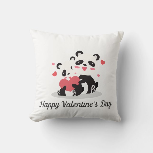 Adorable Panda Couple Valentine | Throw Pillow (Front)