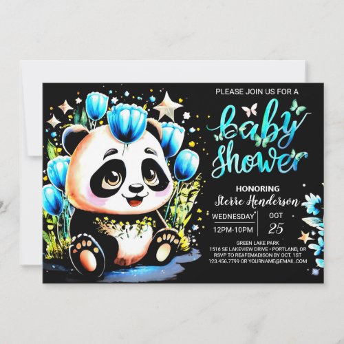 Adorable Panda Dreamland Journey Boy Baby Shower Invitation