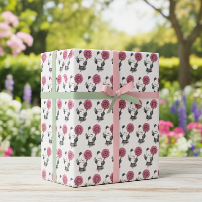 Adorable Panda & Flower Wrapping Paper (Adorable Panda & Flower Wrapping Paper)