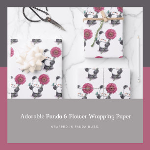 Adorable Panda & Flower Wrapping Paper