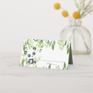 Adorable Panda Greenery Baby Shower Birthday Place Card