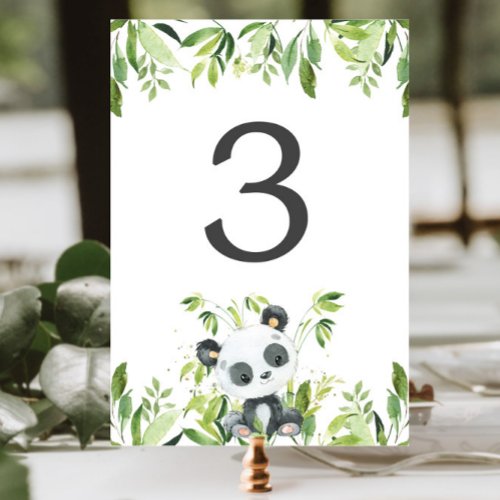 Adorable Panda Greenery Baby Shower Birthday Table Number