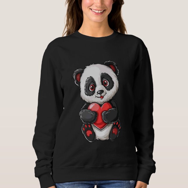 Adorable Panda Holding Heart Sweatshirt (Front)