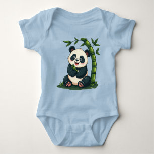 Adorable Panda Hugging Bamboo Cute Cartoon Art Baby Bodysuit