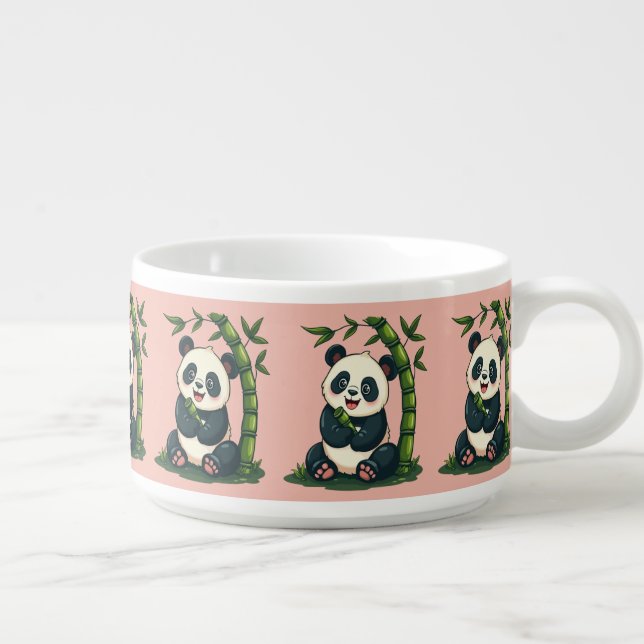 Adorable Panda Hugging Bamboo Cute Cartoon Art Bowl (Left)