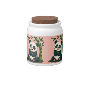 Adorable Panda Hugging Bamboo Cute Cartoon Art Candy Jar