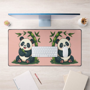 Adorable Panda Hugging Bamboo Cute Cartoon Art Desk Mat