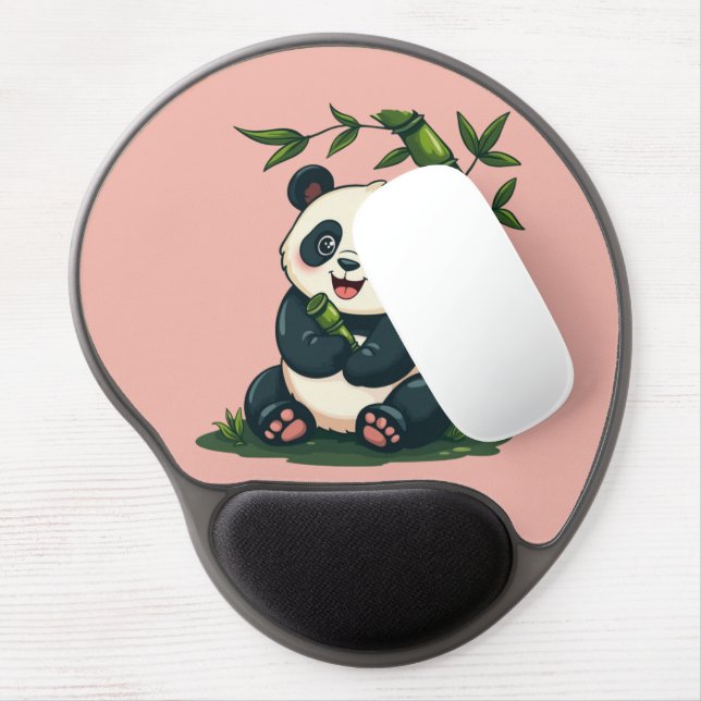 Adorable Panda Hugging Bamboo Cute Cartoon Art Gel Mouse Pad (Left Side)