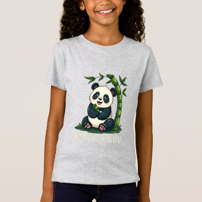 Adorable Panda Hugging Bamboo Cute Cartoon Art T-Shirt (Front)