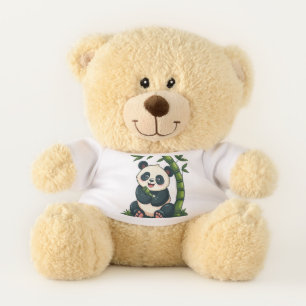 Adorable Panda Hugging Bamboo Cute Cartoon Art Teddy Bear