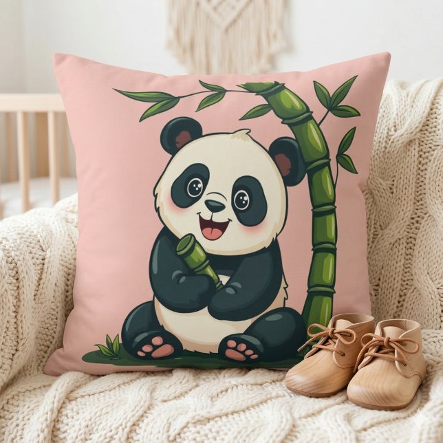 Adorable Panda Hugging Bamboo Cute Cartoon Art Throw Pillow (Adorable Panda Hugging Bamboo Cute Cartoon Art Throw Pillow In Crib)