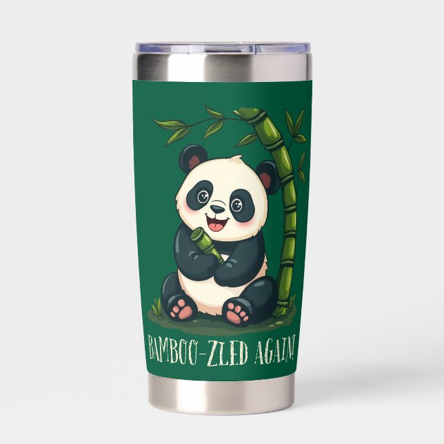 Adorable Panda Hugging Bamboo Cute Cartoon Green Insulated Tumbler (Front)