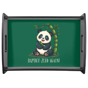 Adorable Panda Hugging Bamboo Cute Cartoon Green Serving Tray