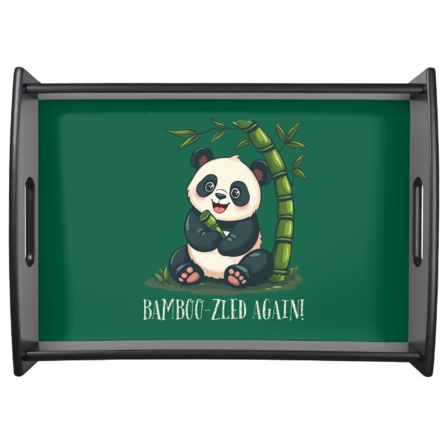 Adorable Panda Hugging Bamboo Cute Cartoon Green Serving Tray (Front)
