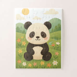 Adorable Panda in a Spring Meadow – Cute Animal Pu Jigsaw Puzzle