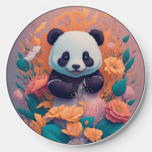 Adorable Panda in flowers tropical summer style Wireless Charger