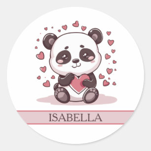 Adorable Panda Love - Personalized Classic Round Sticker
