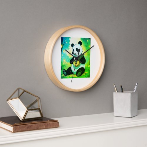 Adorable Panda Munching Bamboo Sticker _ Wildlife Clock