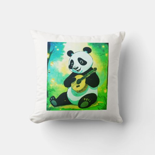 Adorable Panda Munching Bamboo Sticker _ Wildlife Throw Pillow