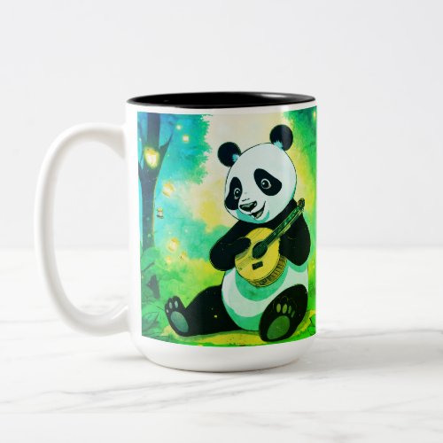 Adorable Panda Munching Bamboo Sticker _ Wildlife  Two_Tone Coffee Mug
