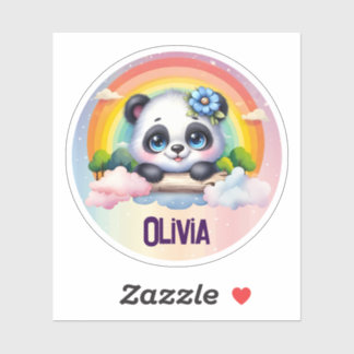 Adorable Panda Rainbow with Customizable Name Sticker