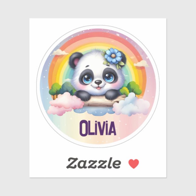 Adorable Panda Rainbow with Customizable Name Sticker (Sheet)
