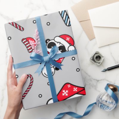 Adorable Panda Snowman Christmas Holiday Cute Wrap Wrapping Paper