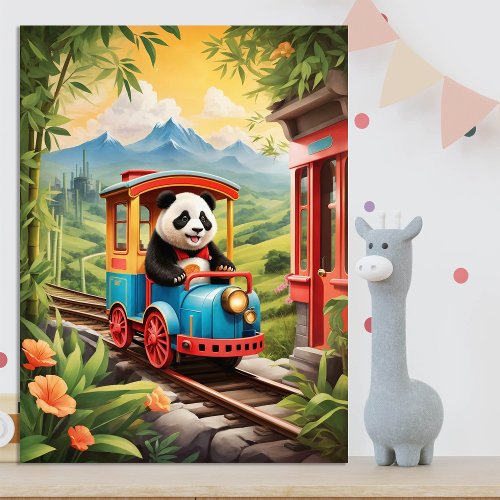 Adorable Panda Train Ride AI Art  Poster