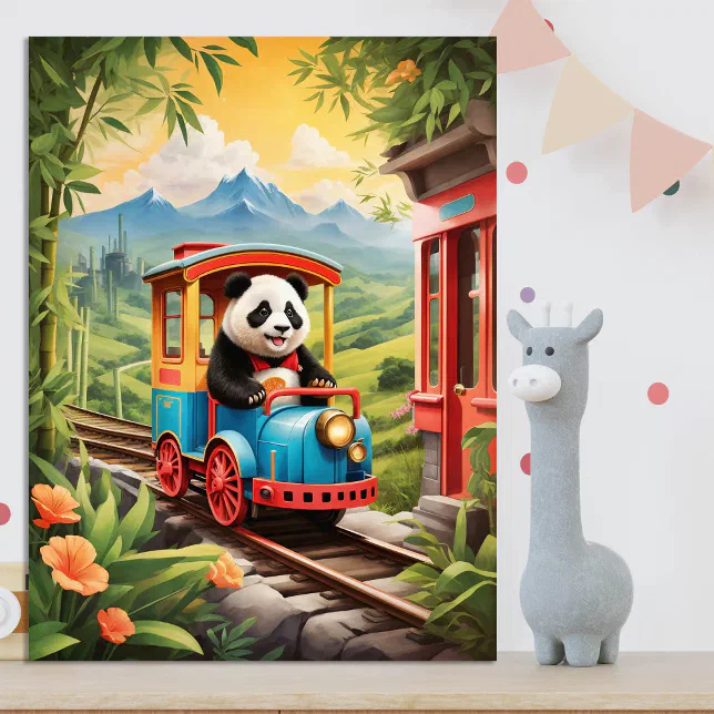 Panda Driving Train Adorable Panda Train Ride AI Art Poster | Zazzle