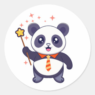 adorable panda wearing orange-yellow tie  classic round sticker