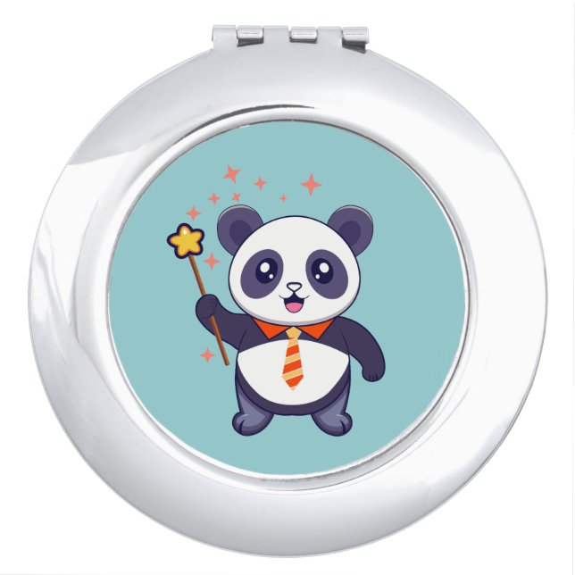 adorable panda wearing orange-yellow tie compact mirror (Front)