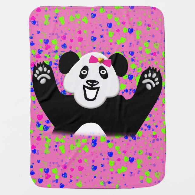Adorable Panda with Pink Bow Baby Blanket (Front)