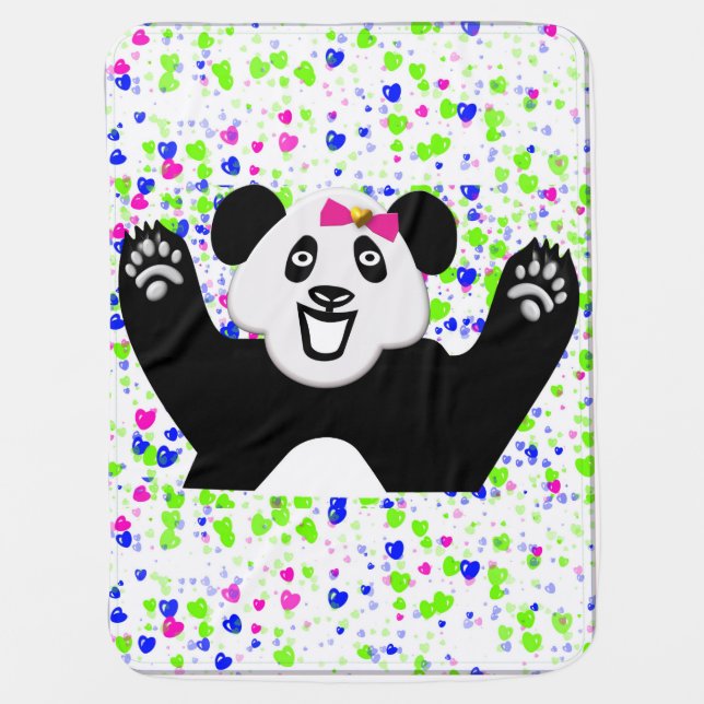 Adorable Panda with Pink Bow Baby Blanket (Front)