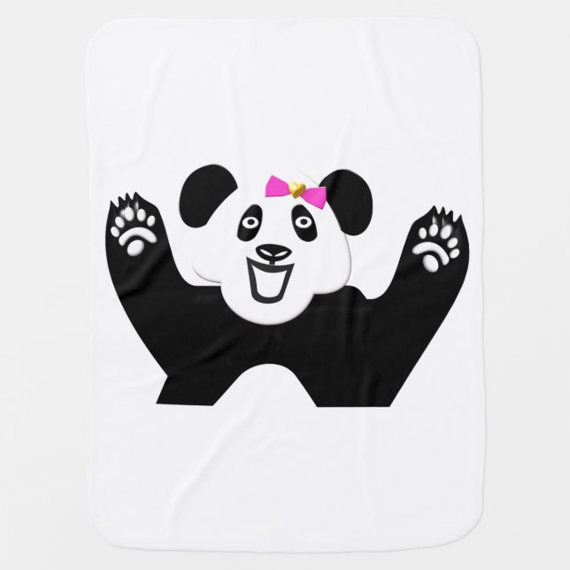 Adorable Panda with Pink Bow Baby Blanket (Front)