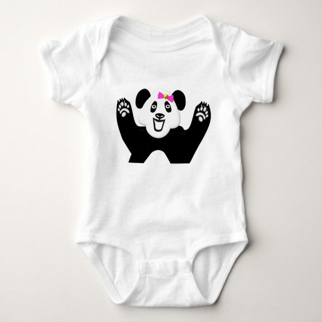 Adorable Panda with Pink Bow Baby Bodysuit (Front)