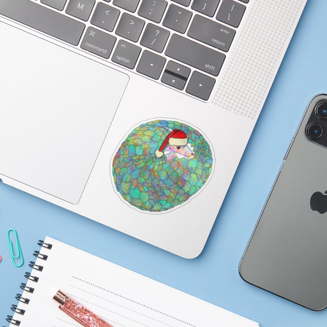 Adorable pangolin wearing a Santa hat Sticker (Laptop w/ iPhone)