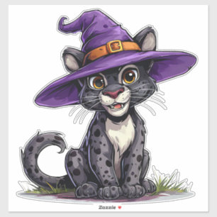 Adorable Panther Wearing a Witch Hat Sticker
