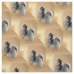 Adorable Papillon dog on Gold Cubes Fabric