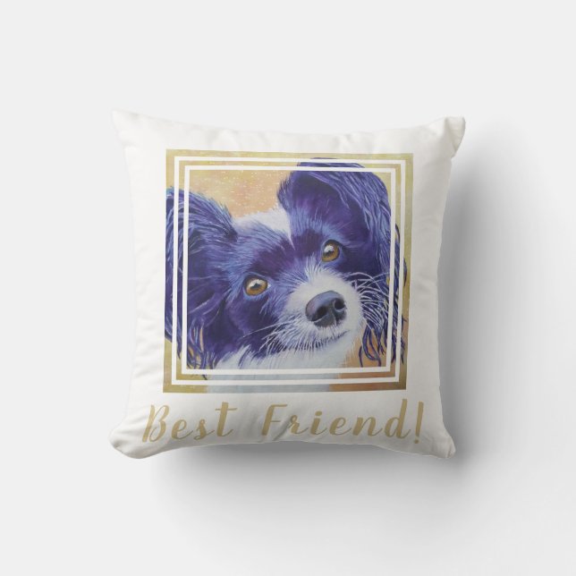 Adorable Papillon Puppy Throw Pillow (Front)