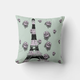 Adorable Paris Pattern Pillow with Eiffel Tower