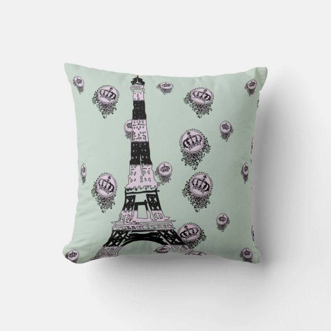 Adorable Paris Pattern Pillow with Eiffel Tower (Front)