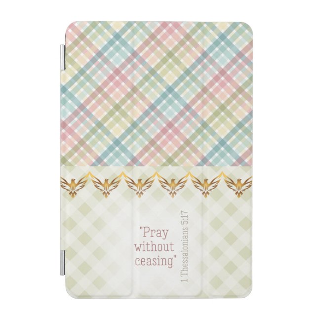 Adorable Pastel and Green Plaid Gold Dove Faith iPad Mini Cover (Front)