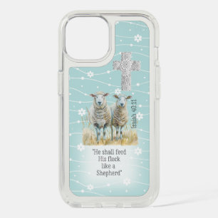 Adorable Pastel Blue Floral Sheep Cross Faith iPhone 15 Case