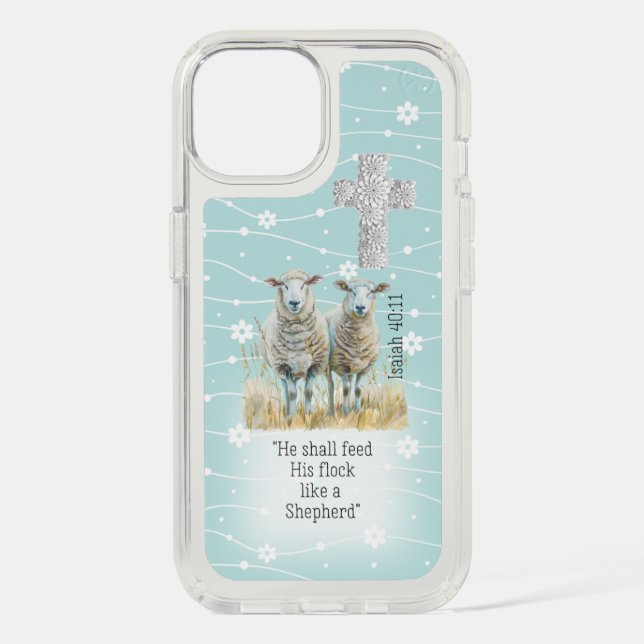 Adorable Pastel Blue Floral Sheep Cross Faith  Speck iPhone Case (Front)