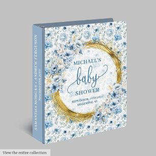 Adorable pastel blue flowers and gold baby memory 3 ring binder