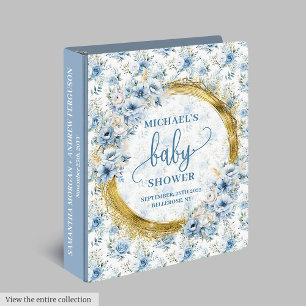 Adorable pastel blue flowers and gold baby memory 3 ring binder