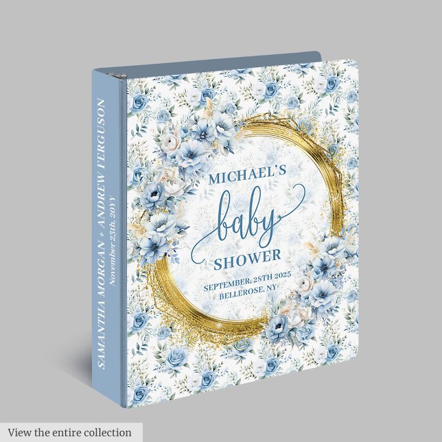 Adorable pastel blue flowers and gold baby memory  3 ring binder (Adorable pastel blue flowers and gold baby memory 3 ring binder)